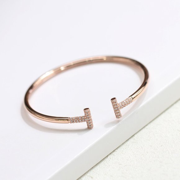 Open Bracelet Double T Rose Gold - Picture 7 of 12